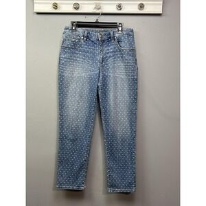 Chicos Platinum Skimmer Jeans Womens 0 Blue Polka Dot Mid Rise‎ Ankle Stretch